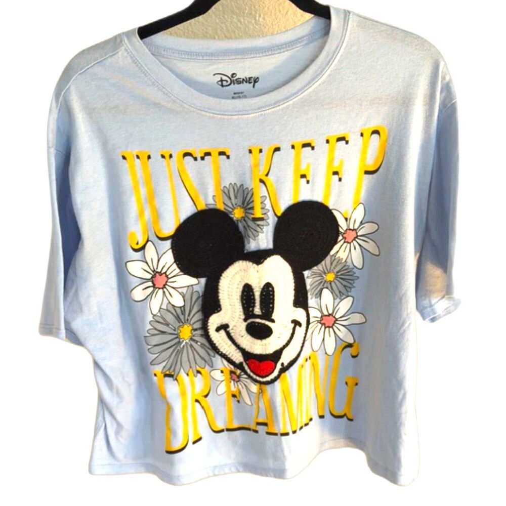 Disney Mickey Mouse Just Keep Dreaming Graphic Crocheted Top T-shirt